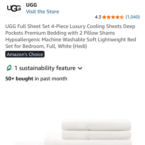 nwt UGG Full Sheet Set 4 Piece Luxury Premium Bedding Set in White Deep Pockets - Picture 7 of 17